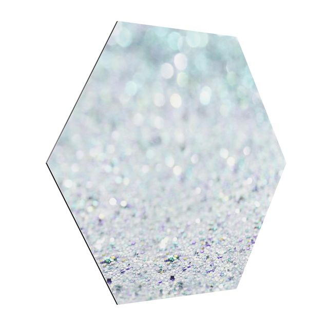 Hexagon Bild Alu-Dibond - Prinzessinnen Glitzerlandschaft in Mint
