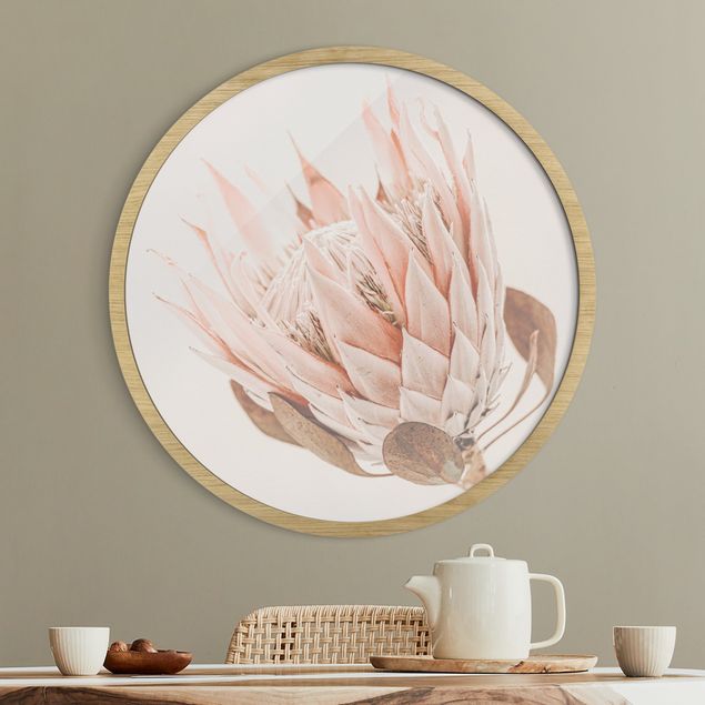 Rundes Gerahmtes Bild - Protea Königin der Blüten
