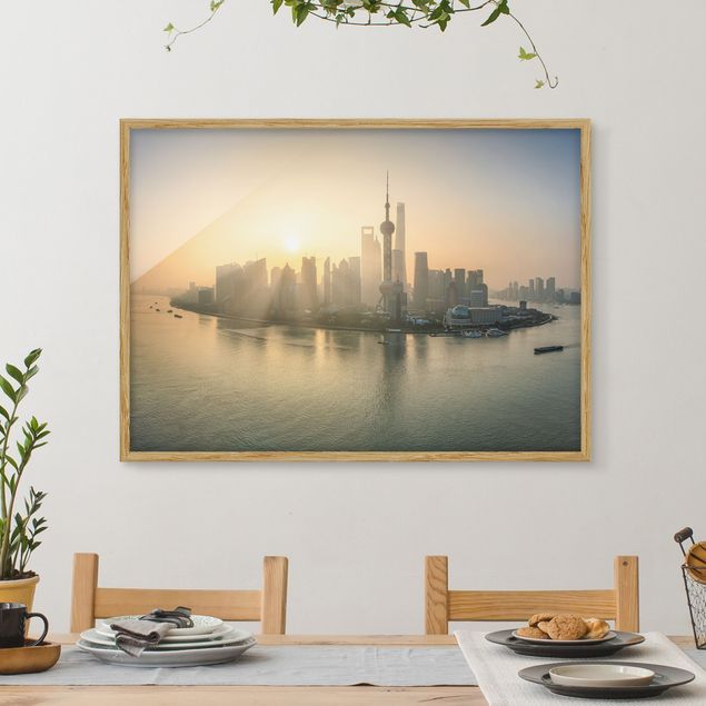 Bild mit Rahmen - Pudong bei Sonnenaufgang - Querformat