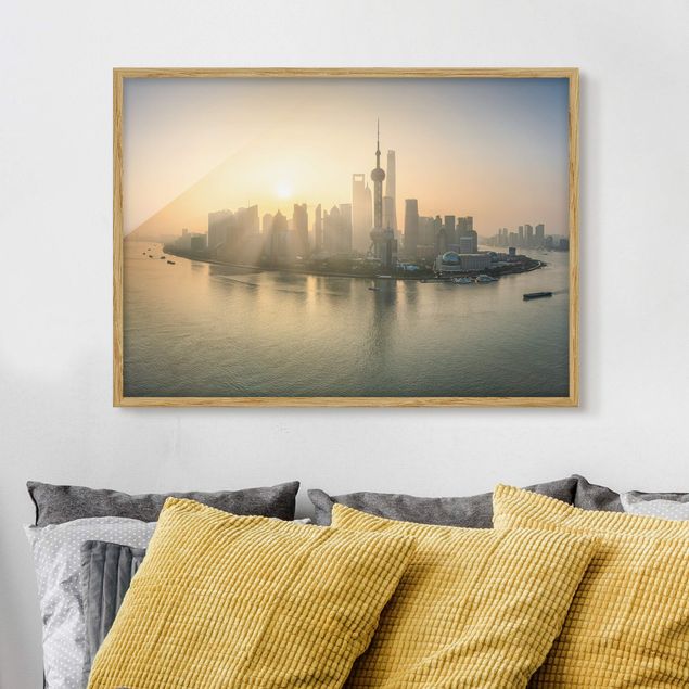Bild mit Rahmen - Pudong bei Sonnenaufgang - Querformat