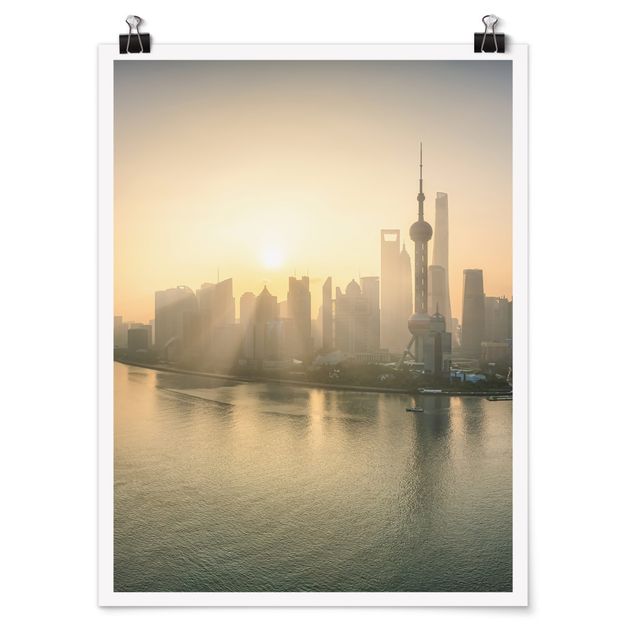 Poster - Pudong bei Sonnenaufgang - Hochformat 3:4