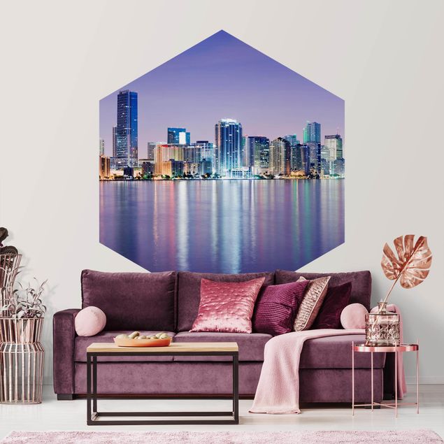 Hexagon Mustertapete selbstklebend - Purple Miami Beach