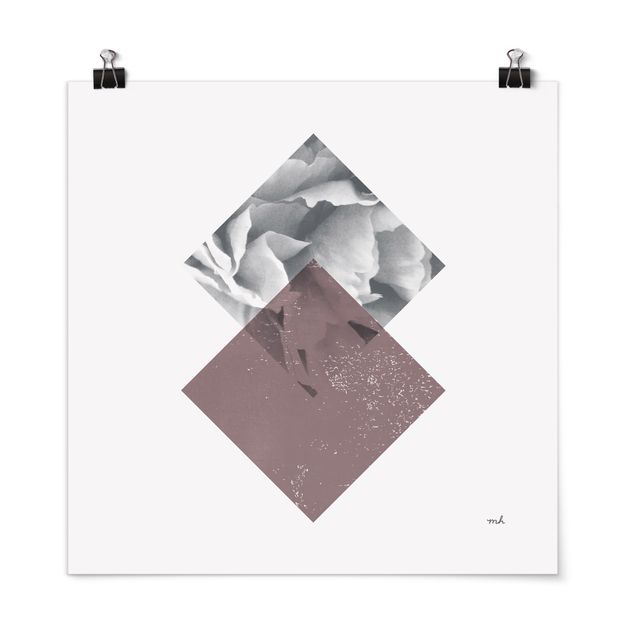 Poster - Quadrate mit Blüte - Quadrat 1:1