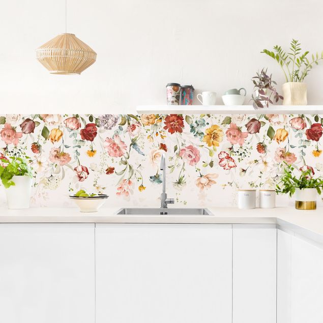 Küchenrückwand - Rankende Blumen Aquarell