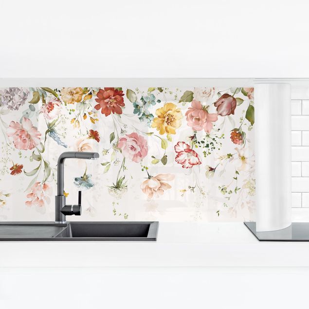 Küchenrückwand - Rankende Blumen Aquarell