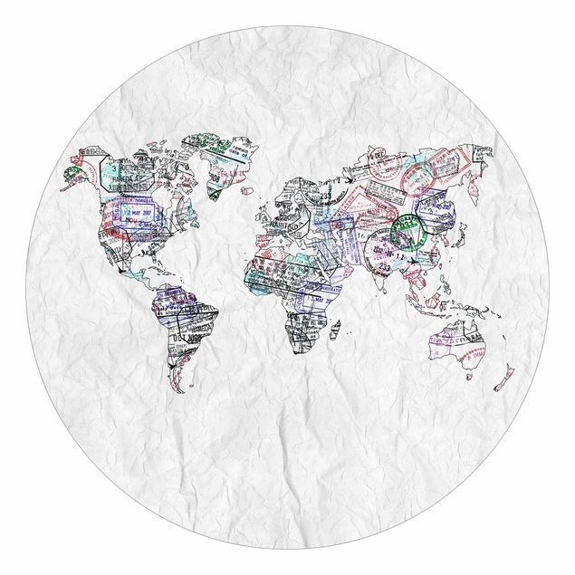 Runde Tapete selbstklebend - Reisepass Stempel Weltkarte