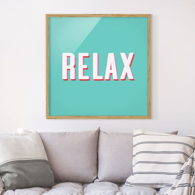 Bild mit Rahmen - Relax Typo auf Blau - Quadrat
