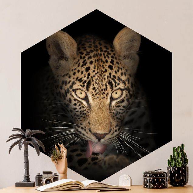 Hexagon Mustertapete selbstklebend - Resting Leopard