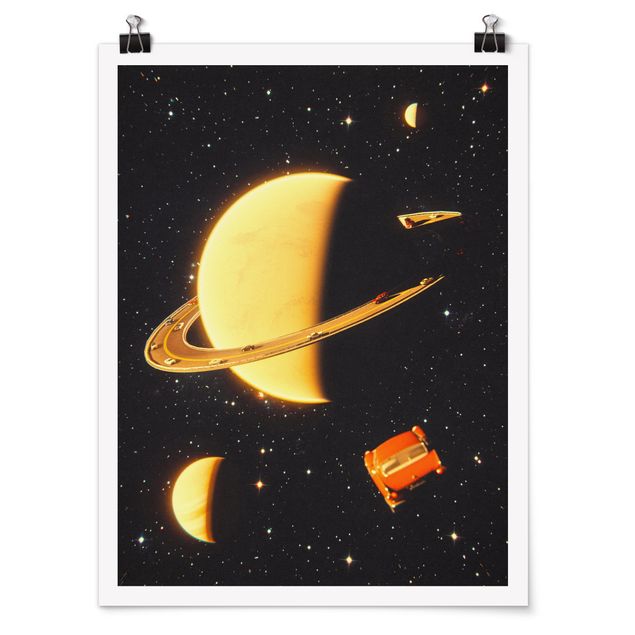 Poster - Retro Collage - Die Ringe des Saturn - Hochformat 3:4