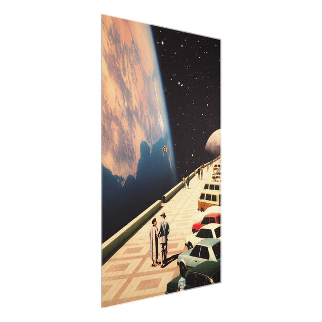 Glasbild - Retro Collage - Weltraum Promenade - Hochformat