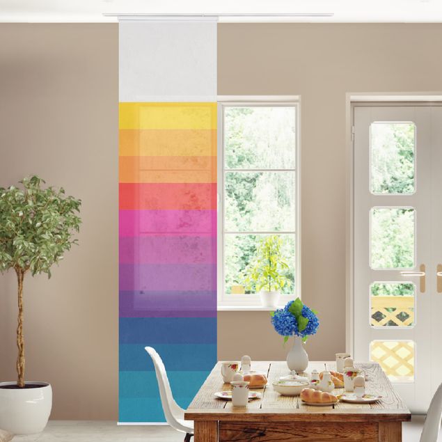 Schiebegardinen Set - Retro Regenbogen Streifen - Flächenvorhang
