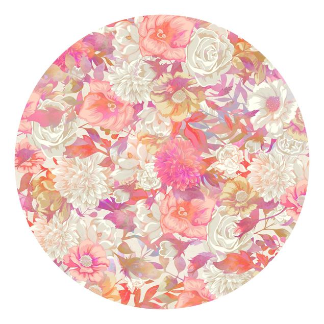 Runde Tapete selbstklebend - Rosa Blütentraum mit Rosen