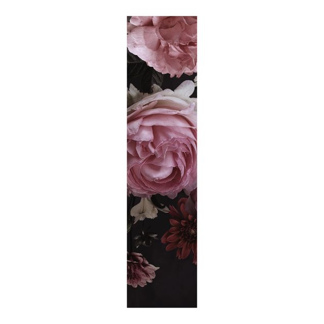 Schiebegardinen Set - Rosa Blumen auf Schwarz Vintage - Flächenvorhang