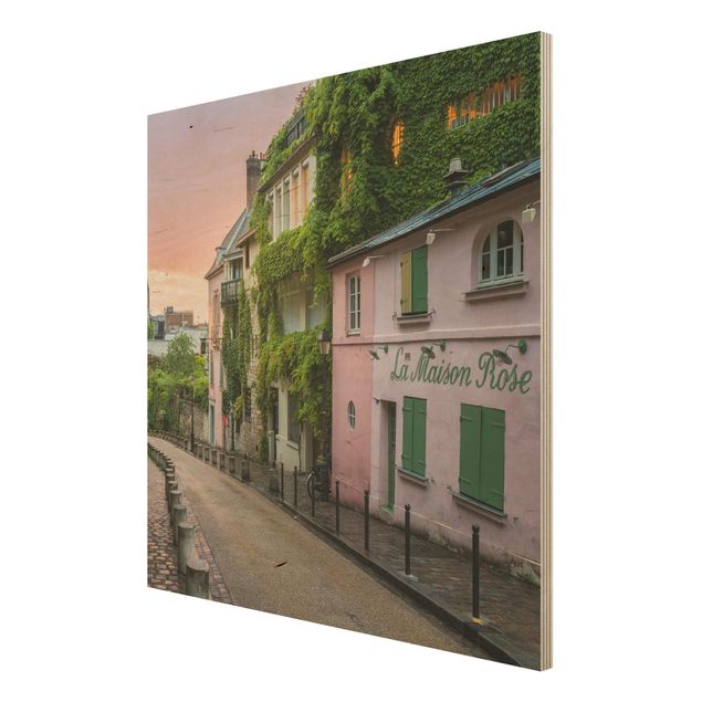 Holzbild - Rosa Dämmerung in Paris - Quadrat
