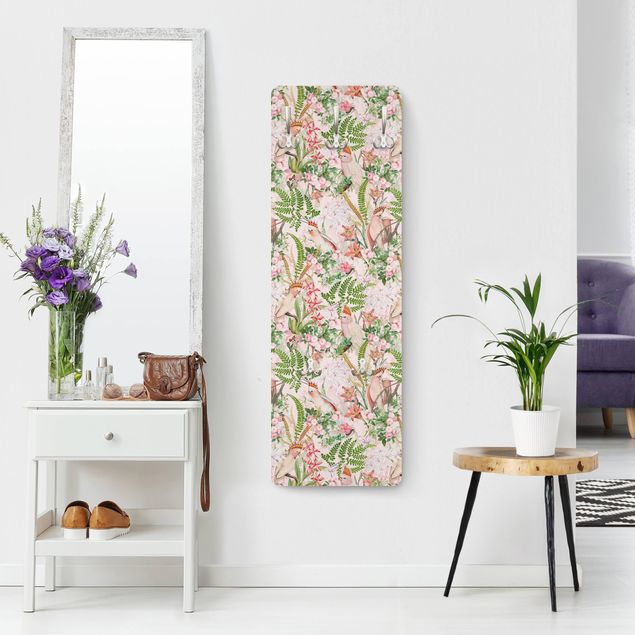 Garderobe - Rosa Kakadus mit Blumen