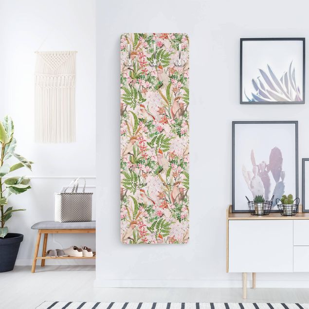 Garderobe - Rosa Kakadus mit Blumen
