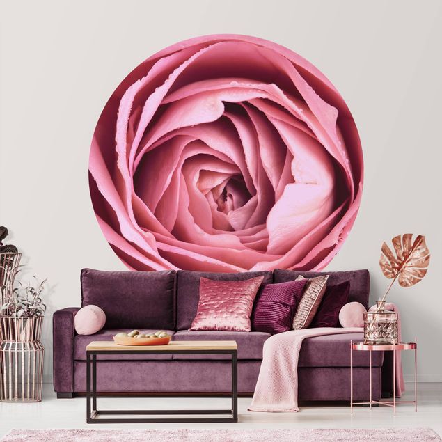 Runde Tapete selbstklebend - Rosa Rosenblüte