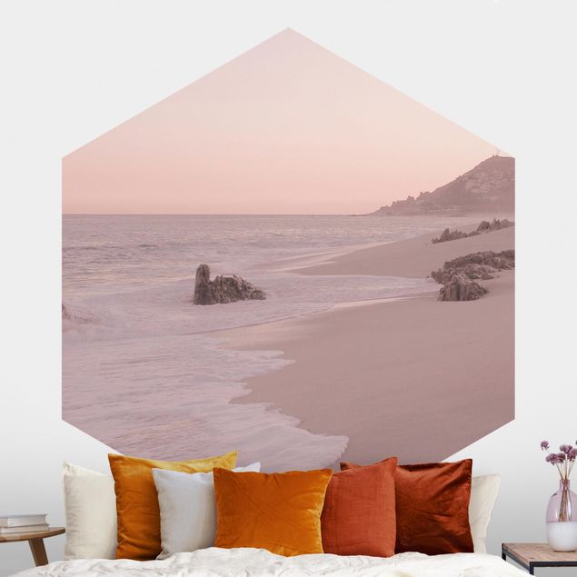 Hexagon Mustertapete selbstklebend - Roségoldener Strand