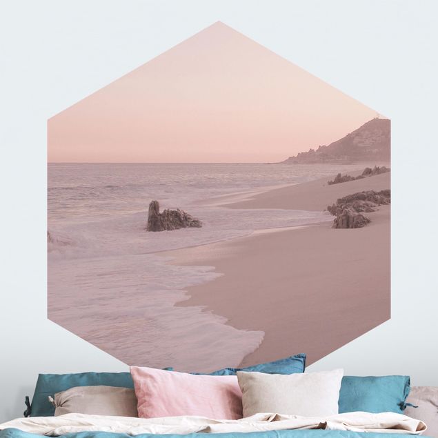 Hexagon Mustertapete selbstklebend - Roségoldener Strand
