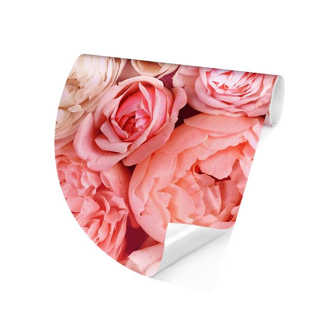 Runde Tapete selbstklebend - Rosen Rosé Koralle Shabby