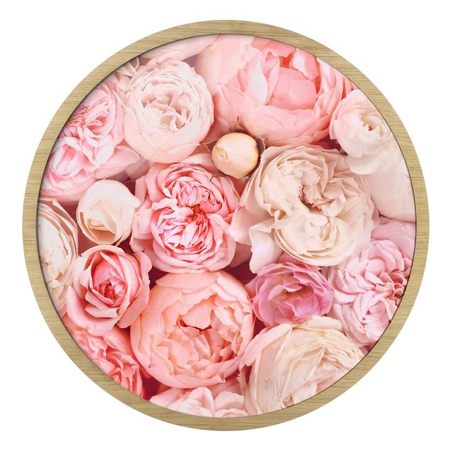 Rundes Gerahmtes Bild - Rosen Rosé Koralle Shabby