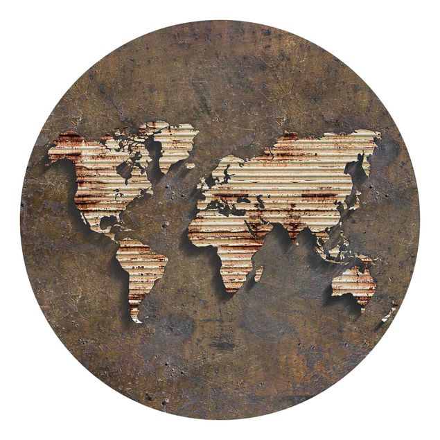 Runde Tapete selbstklebend - Rost Weltkarte