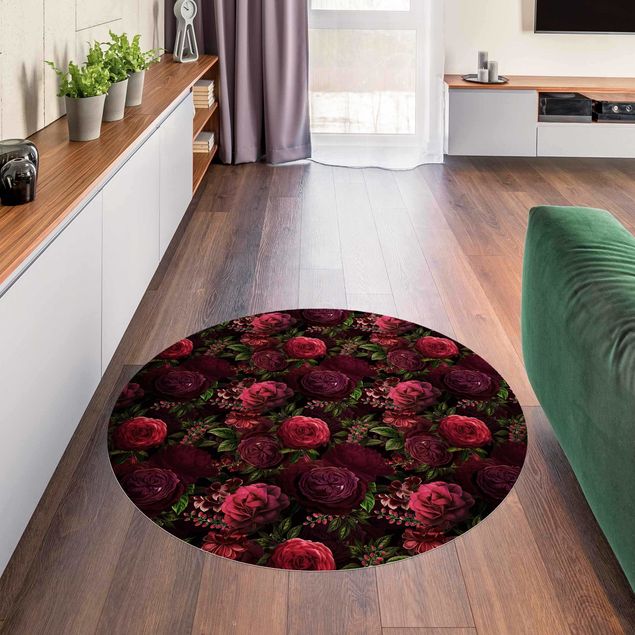 Teppich Blumen Rote Rosen vor Schwarz