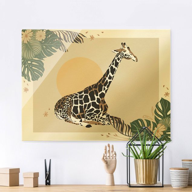 Magnettafel Glas Safari Tiere - Giraffe im Sonnenuntergang