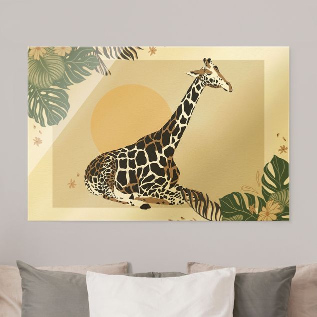 Glasbild - Safari Tiere - Giraffe im Sonnenuntergang - Querformat 3:2