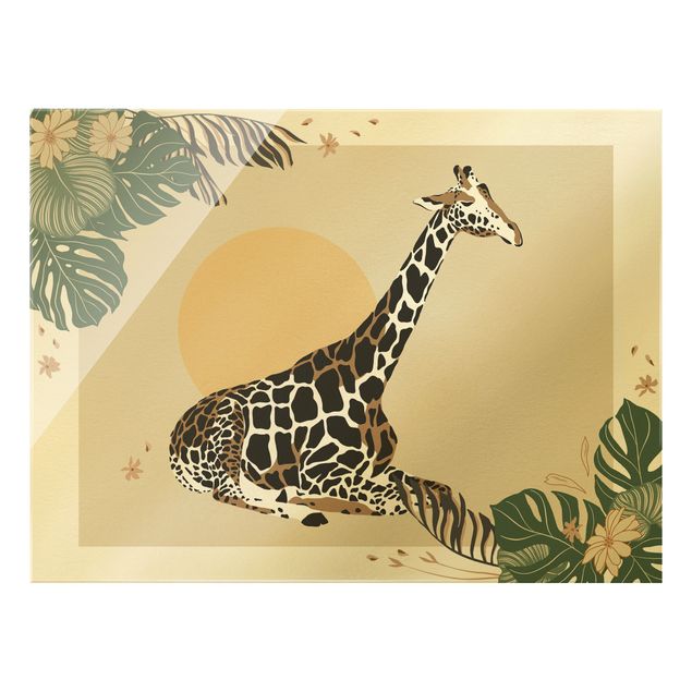 Glasbild - Safari Tiere - Giraffe im Sonnenuntergang - Querformat 4:3