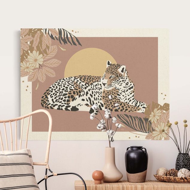 Leinwandbild Gold - Safari Tiere - Leopard im Sonnenuntergang - Querformat 3:4