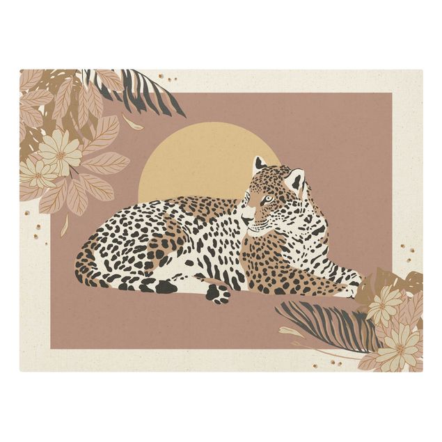 Leinwandbild Gold - Safari Tiere - Leopard im Sonnenuntergang - Querformat 3:4