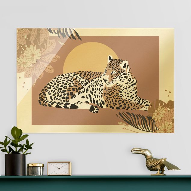 Glas Magnettafel Safari Tiere - Leopard im Sonnenuntergang