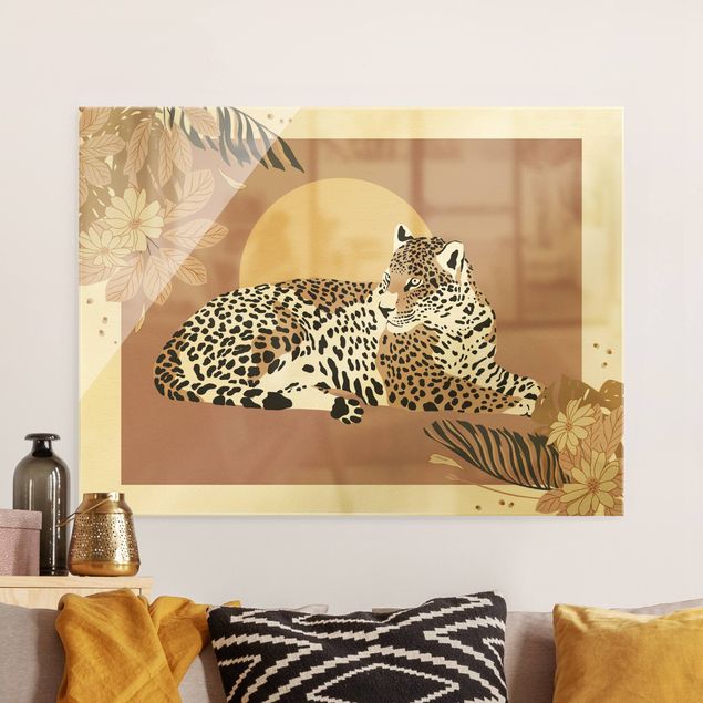 Glas Magnetboard Safari Tiere - Leopard im Sonnenuntergang