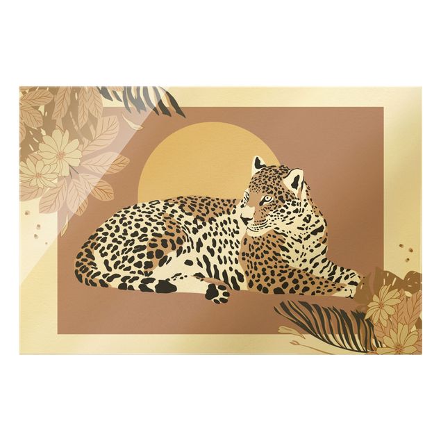 Glasbild - Safari Tiere - Leopard im Sonnenuntergang - Querformat 3:2