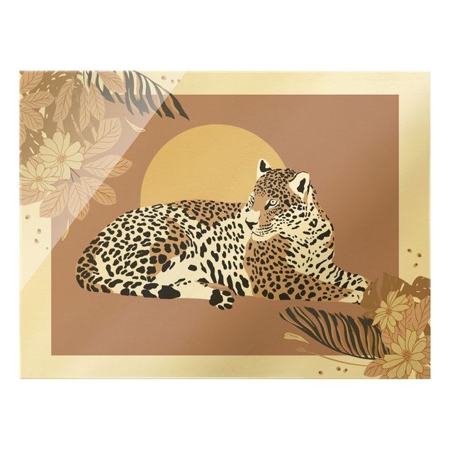Glasbild - Safari Tiere - Leopard im Sonnenuntergang - Querformat 4:3