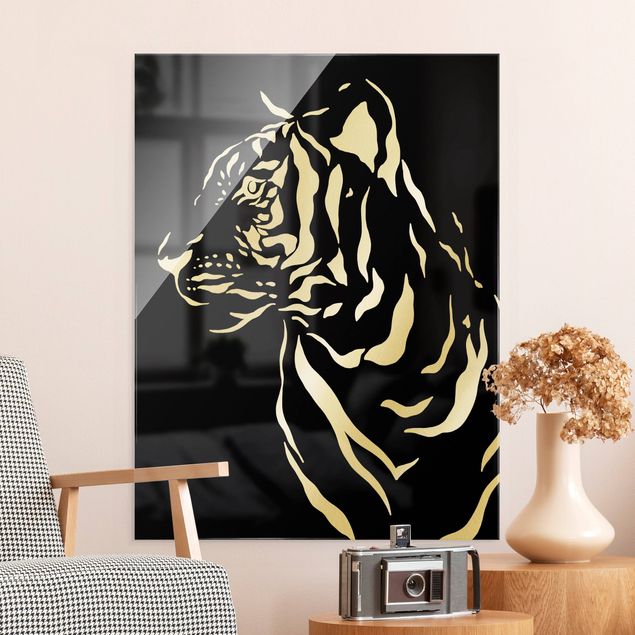 Glasbild - Safari Tiere - Portrait Tiger Schwarz - Hochformat 3:4
