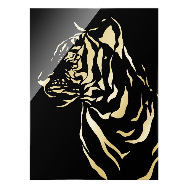 Glasbild - Safari Tiere - Portrait Tiger Schwarz - Hochformat 3:4
