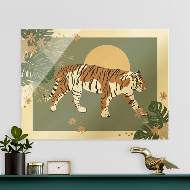 Magnettafel Glas Safari Tiere - Tiger im Sonnenuntergang