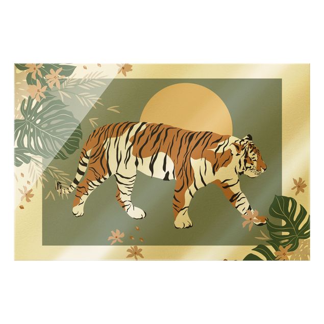 Glasbild - Safari Tiere - Tiger im Sonnenuntergang - Querformat 3:2