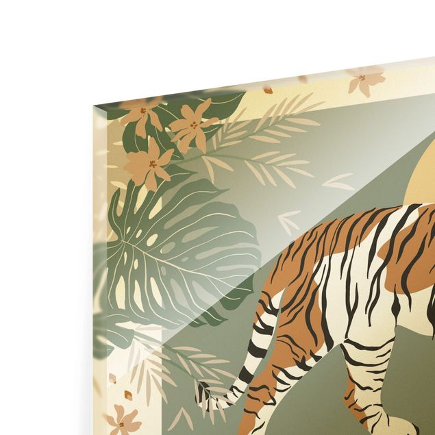 Glasbild - Safari Tiere - Tiger im Sonnenuntergang - Querformat 3:2