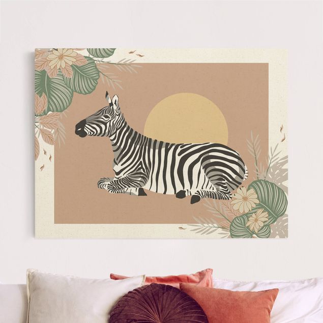 Leinwandbild Gold - Safari Tiere - Zebra im Sonnenuntergang - Querformat 3:4