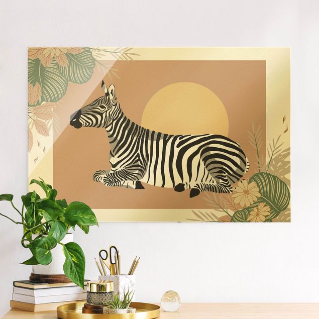 Magnettafel Glas Safari Tiere - Zebra im Sonnenuntergang