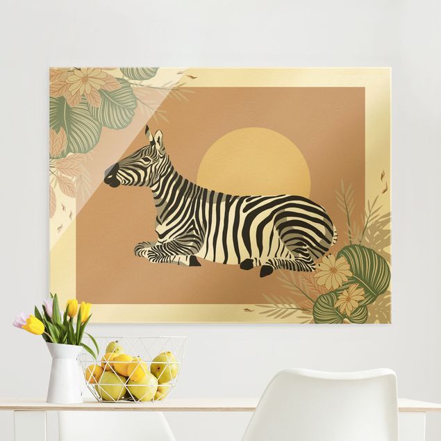 Glas Magnetboard Safari Tiere - Zebra im Sonnenuntergang