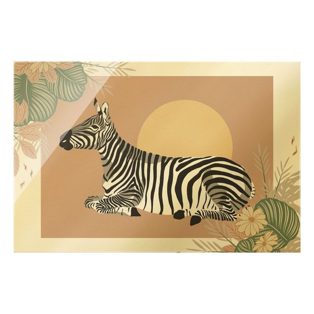 Glasbild - Safari Tiere - Zebra im Sonnenuntergang - Querformat 3:2