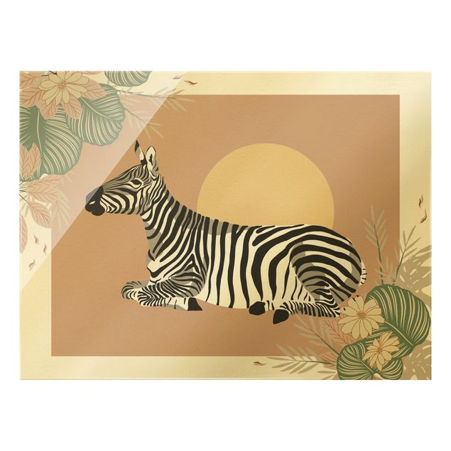 Glasbild - Safari Tiere - Zebra im Sonnenuntergang - Querformat 4:3