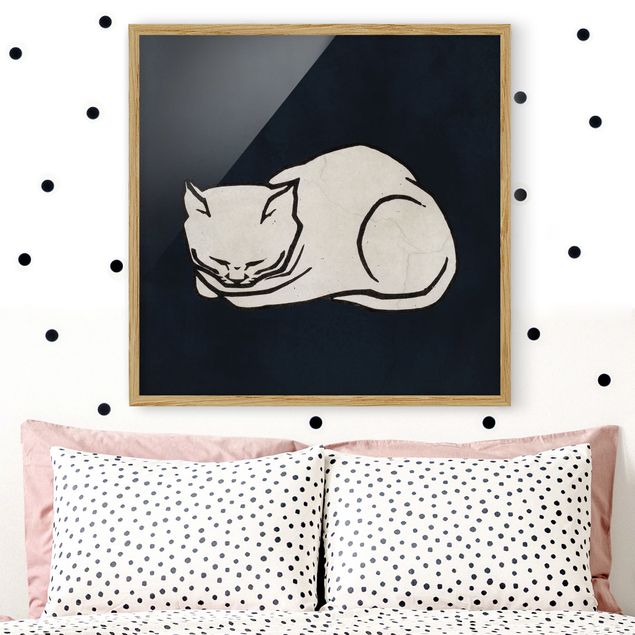 Bild mit Rahmen - Schlafende Katze Illustration - Quadrat