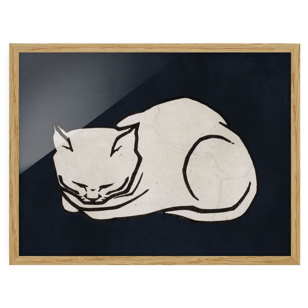 Bild mit Rahmen - Schlafende Katze Illustration - Querformat