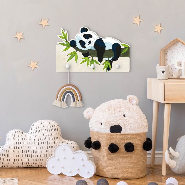 Kindergarderobe Holz - Schlafender Panda