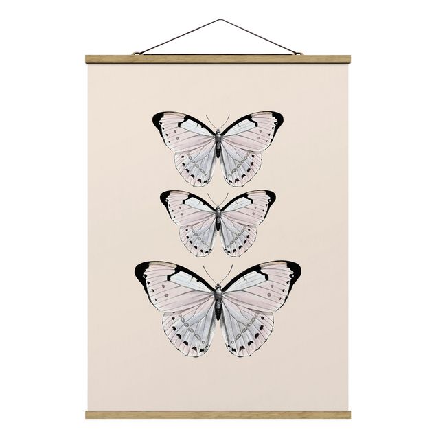 Stoffbild mit Posterleisten - Schmetterling auf Beige - Hochformat 3:4